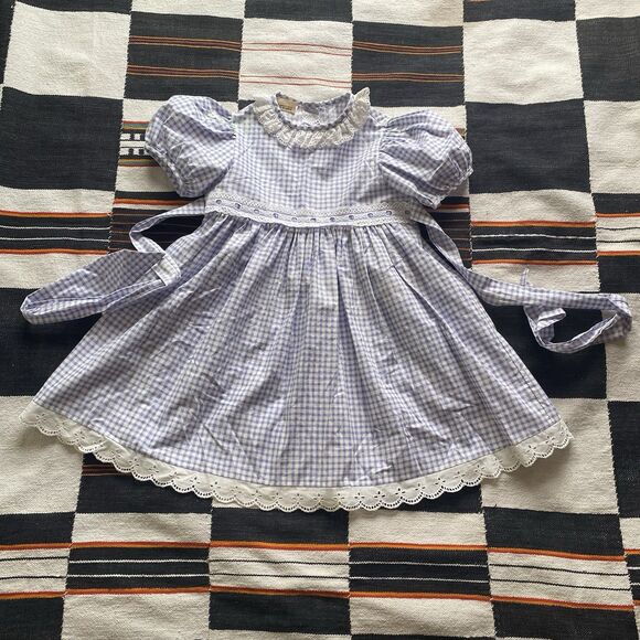 Vintage Mini World Purple/White Gingham Dress With Belt. Size 3T. Rare. USA. - Picture 4 of 14